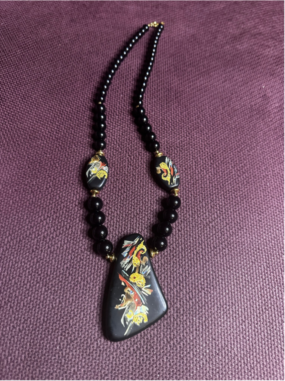 Black and Gold Floral Pendant Necklace